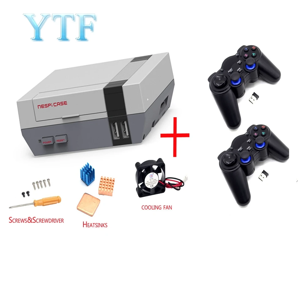 Синий Мини Чехол NESPI Retroflag Kit с вентилятором+ дополнительные беспроводные игровые контроллеры SNES/Turbo/2,4G для Raspberry Pi 3/2/B - Цвет: Синий
