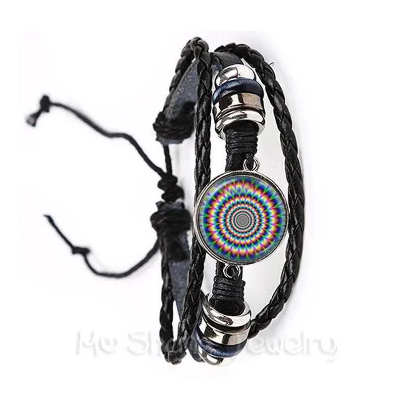 Mandala Bracelet Beautiful Flowers Glass Cabochon Black/Brown Leather Bangles For Men Women Jewelry Creative Gift Friends | Украшения и
