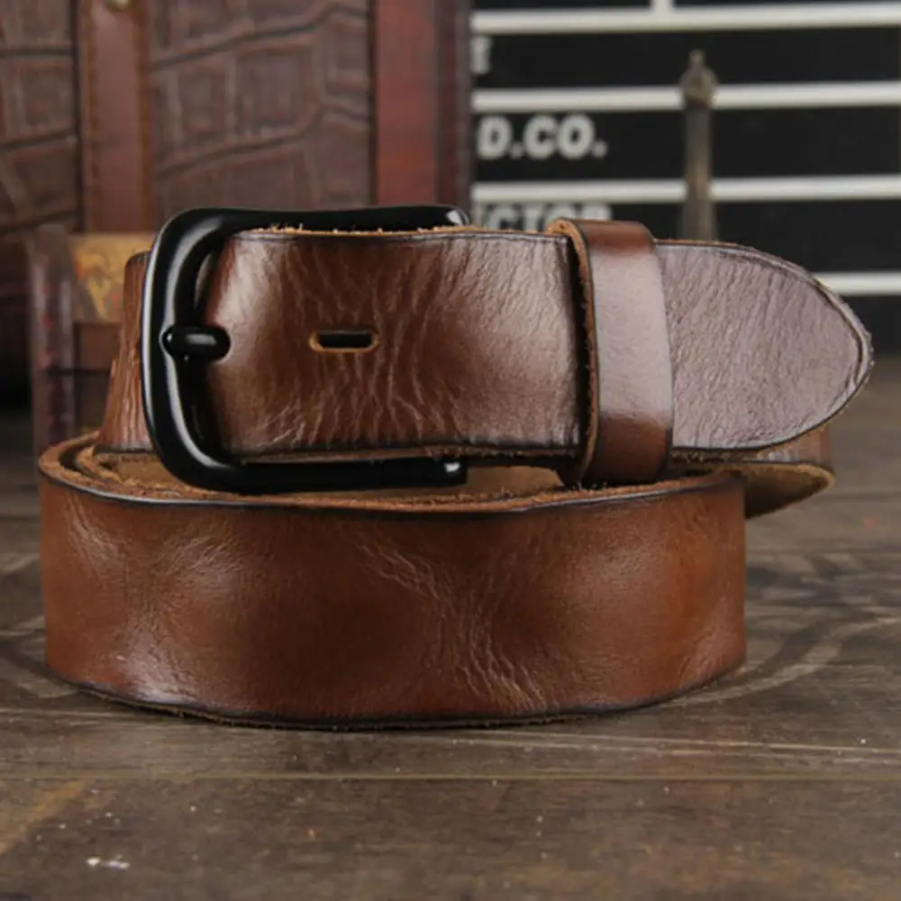 Мужской ремень FAJARINA черный из натуральной кожи с застежкой и пряжкой в стиле