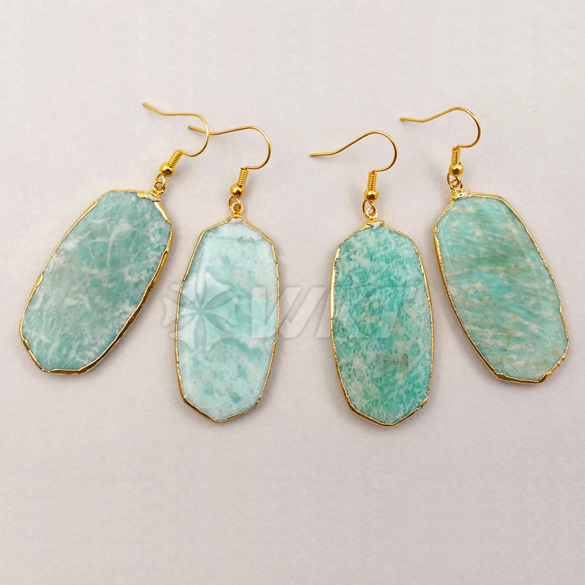 Оптовая продажа серьги из натурального амазонита с 24 каратной золотой отделкой