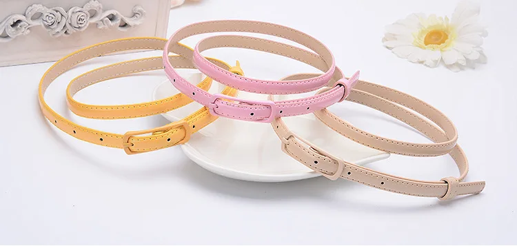Candy Color Patent Leather Belt Sweetness Womens PU Leather Belts Thin Skinny Waistband Adjustable Belt Woman Belts For Dress