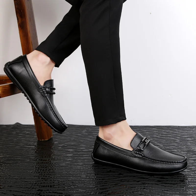Мокасины мужские из воловьей кожи уличная модная повседневная обувь лоферы без