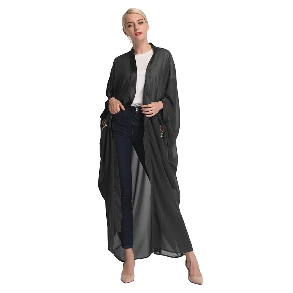 Кимоно с цветочной вышивкой Абая кафтан халат Дубай ислам мусульманский хиджаб