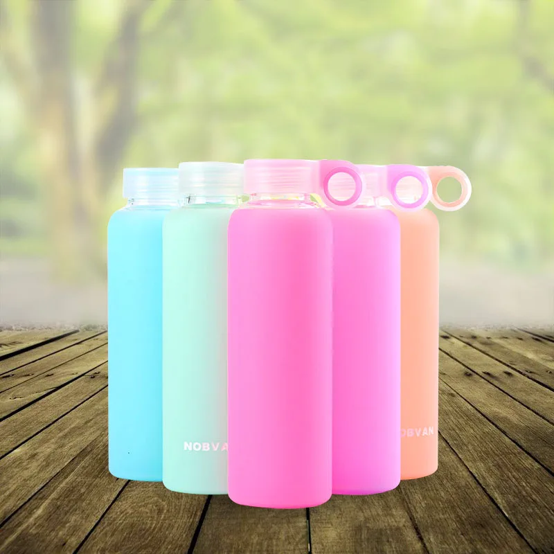 Цветная симпатичная стеклянная бутылка для воды с ручкой герметичный чайник