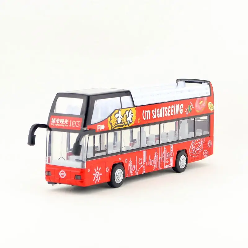 

Diecast Vehicle Model Pull Back City Sightseeing Luxury Bus Toy Car Sound & Light Educational Collection Gift For Children