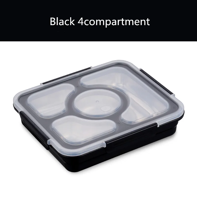 Black 4compartment MICCK Теплоизоляционный Ланч-бокс, экологически чистый Бенто-бокс с столовыми приборами, контейнер для еды с отделениями, герметичный, не смешанный - Цвет: Black 4compartment