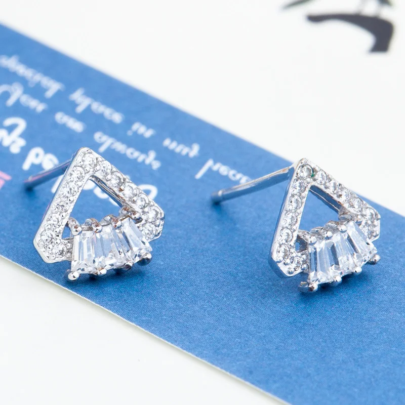 VICHOK silver 925 jewelry Stud Earrings Triangle Iceberg Shape Crown for Women Lovely Earring Girl Valentine | Украшения и