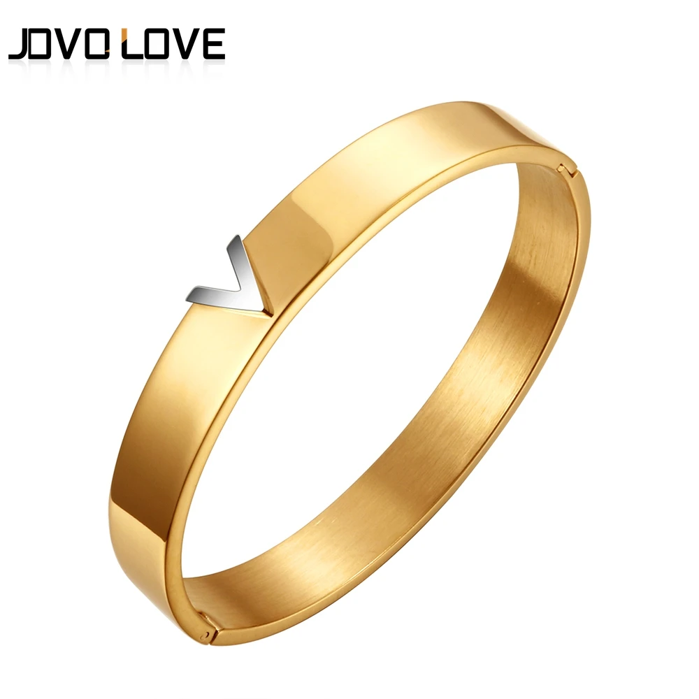 

Trendy V Shape Stainless Steel Bracelets & Bangles Female Lover Bracelet Gold Color Titanium Bangles For Women Jewelry Gift