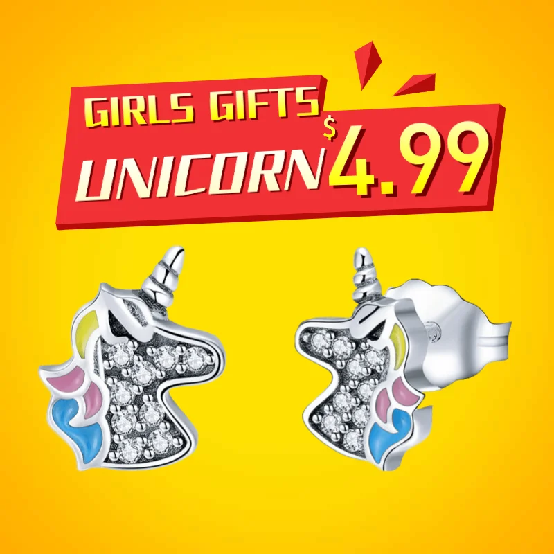 BISAER,, серьги, 925 пробы, серебро, Lucky Animal Horse, единорог, серьги-гвоздики для девочек, Bijoux, серебряные ювелирные изделия, Brincos GXE426