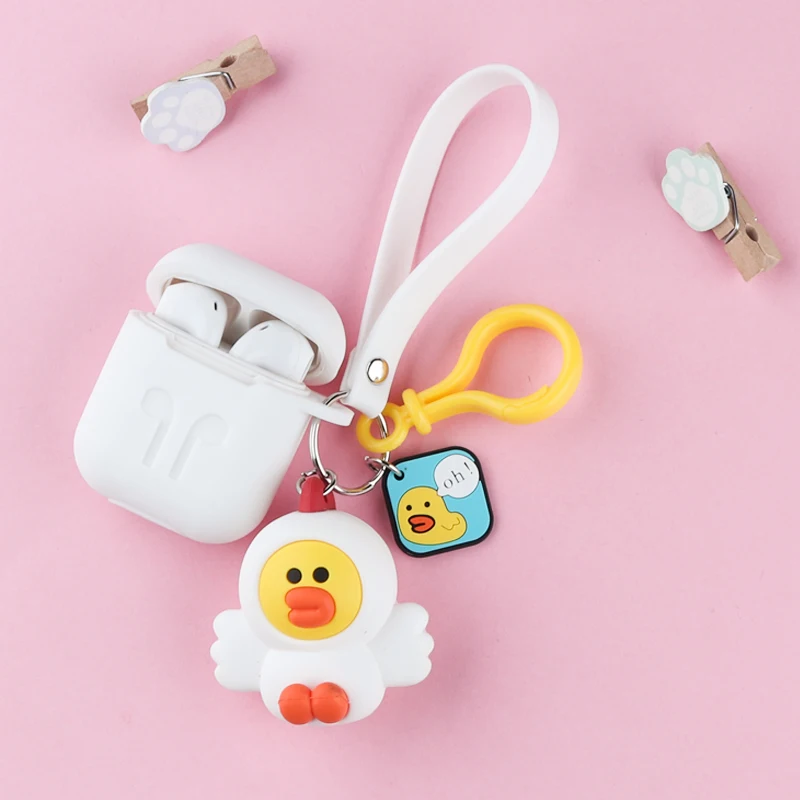 Силиконовый чехол для AirPods милый защитный чехол Bluetooth чехол для наушников apple airpods2 аксессуары с брелком розовый медведь