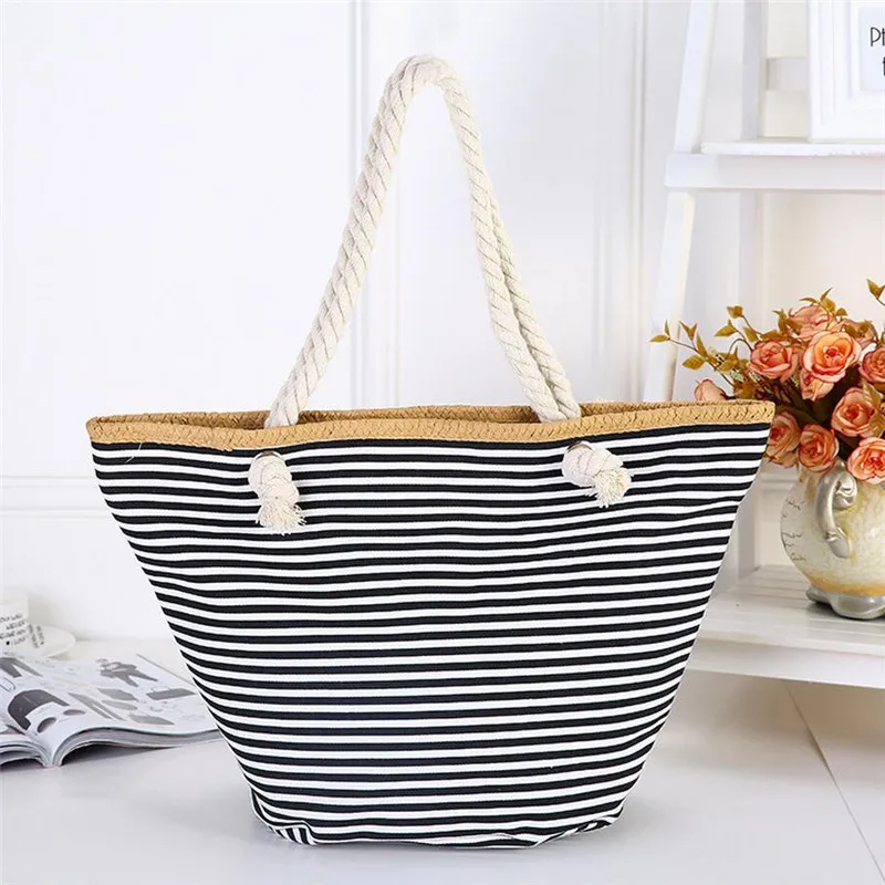 2021 Women Straw Shoulder Bags Large Size Beach Fashion Striped Travel Book For Girls Canvas Totes | Багаж и сумки
