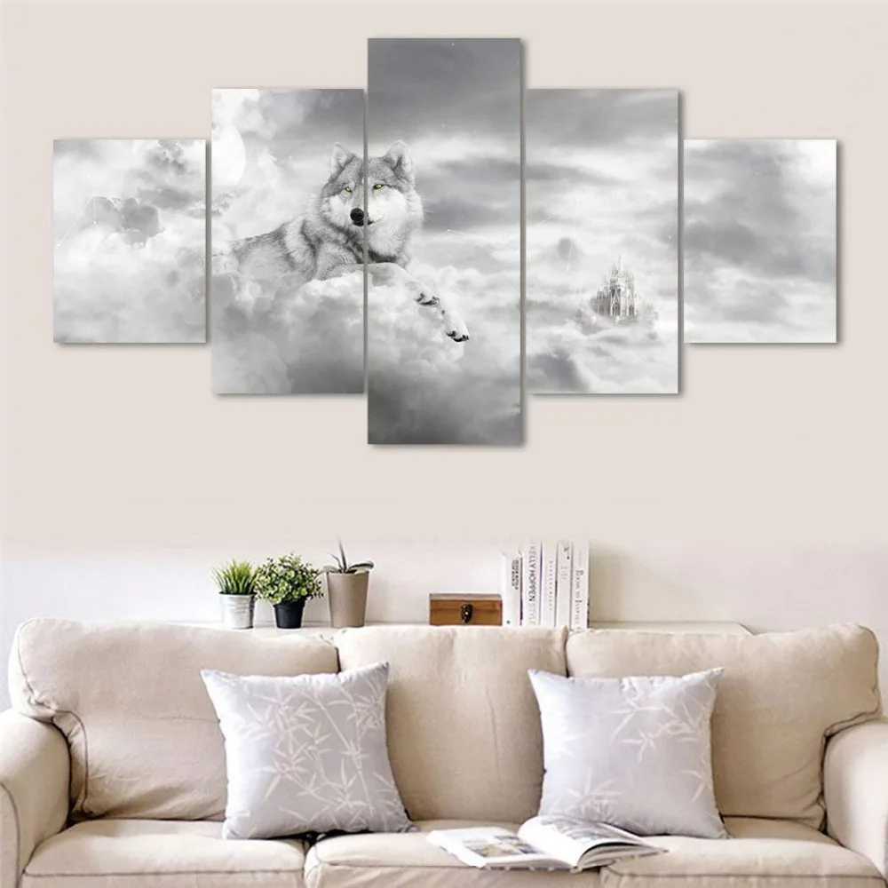 5 панель абстрактная живопись Большой размер животное Постер &quotВолк&quot холст