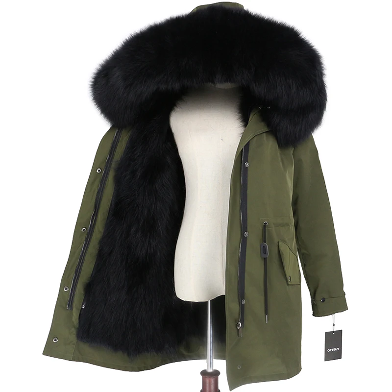 OFTBUY пальто с натуральным мехом, зимняя куртка для женщин, натуральный Лисий мех, водонепроницаемая парка, съемная верхняя одежда, Толстая теплая уличная одежда, бренд - Цвет: green black D