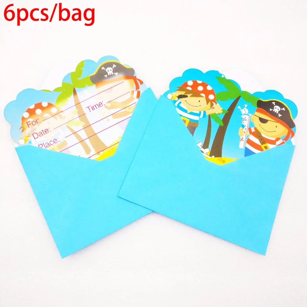 invitation card Принадлежности для пиратской вечеринки, тарелки, соломинки, салфетки, одноразовая посуда, ножи, вилки и ложки, украшения для вечеринки в честь Дня Рождения костюмы - Цвет: invitation card