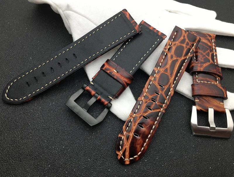 Brand quality rock grain real Genuine leather Watchband 24mm Watch Band For Panerai strap for PAM111/386/441 Buckle 44m tools | Наручные