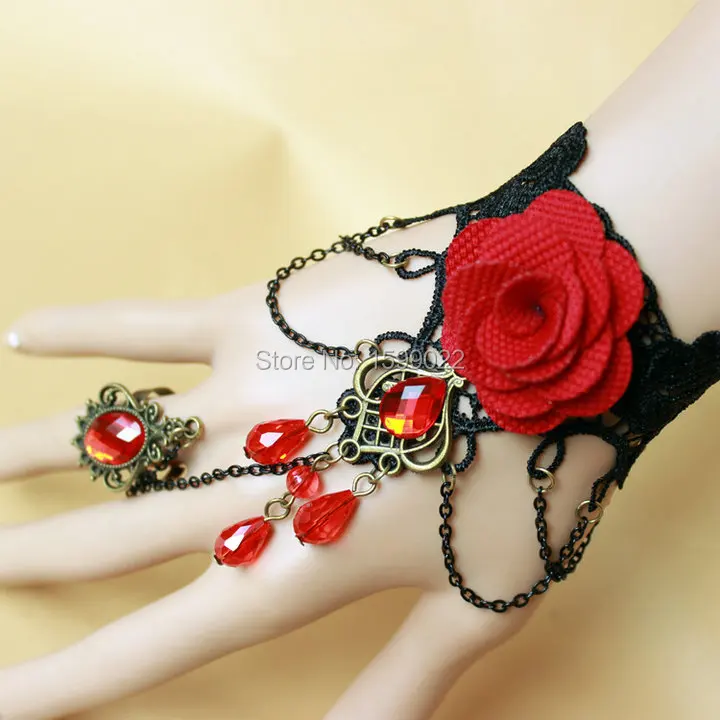 Браслет на палец кружевной в виде красной розы медное украшение с волнистыми