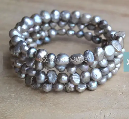 Оптовая продажа жемчужный браслет-темно-серый цвет 4 ряда 6-7 мм настоящий
