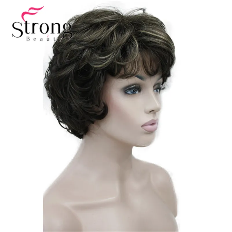 StrongBeauty короткие мягкие взъерошенные кудри парик Рыжий, темно-коричневый полный синтетические парики для женщин