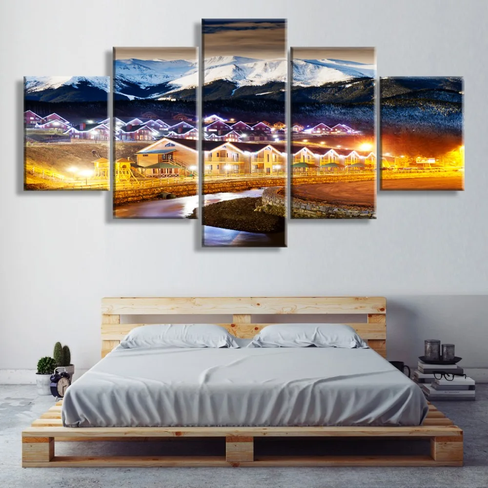 Декор холст искусство Большая печать модульные фотографии 5 панель Рождество