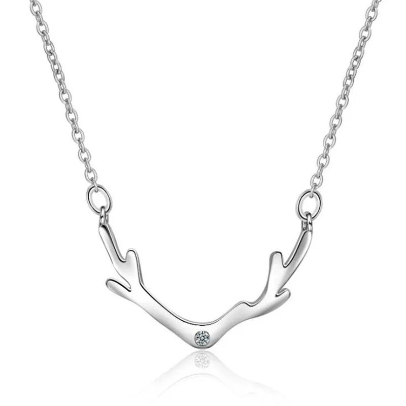 Small Antler New Fashion Jewelry Women Clavicle Chain Elk 925 Sterling Silver Fresh Deer Crystal Sweet Pendant Necklaces N418 | Украшения и