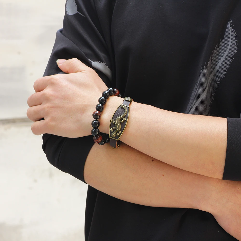 Новый Винтажный Мужской кожаный браслет LIKA в виде ящерицы открытые браслеты