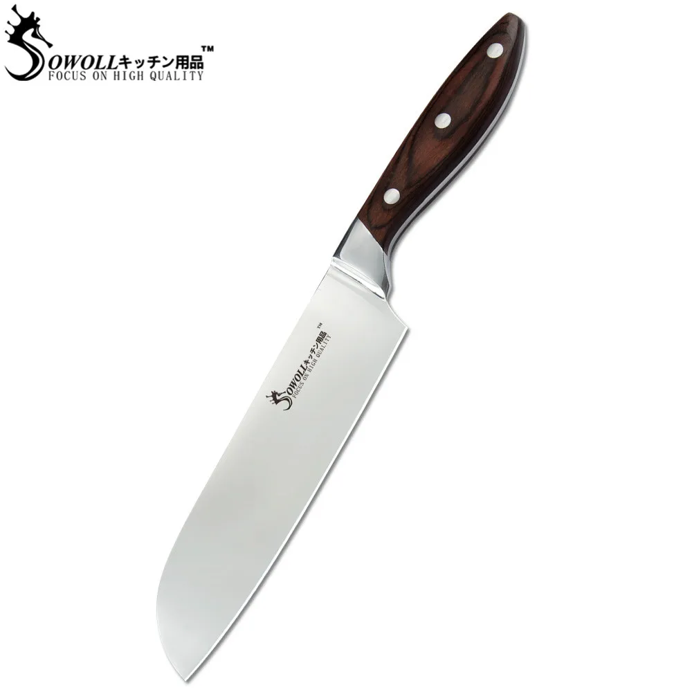 C.7 santoku knife Sowoll 3pcs Chef Knife Set Stainless Steel 7cr17 Sharp Blade Bend Handle Color Wood 7'' Santoku 5'' Utility Knife Cooking Tools - Цвет: C.7 santoku knife