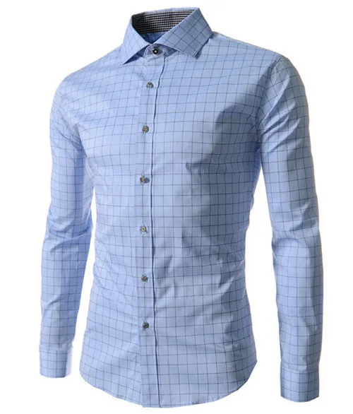 Light blue 6 Горячая Распродажа, новинка, высокое качество, мужские дизайнерские рубашки в полоску, повседневные облегающие длинные рубашки, 14 цветов, размер M-5XL - Цвет: Light blue 6