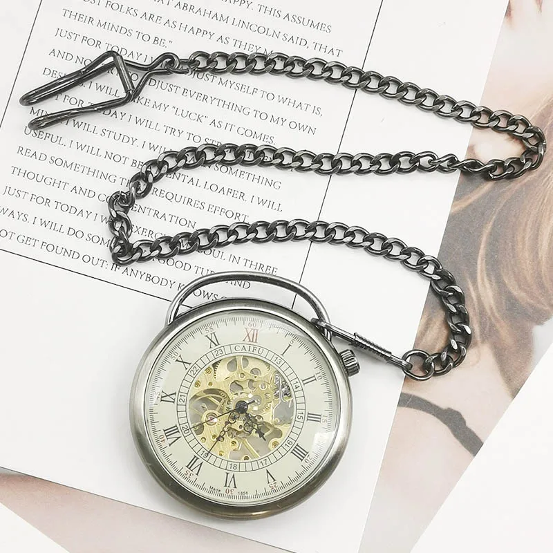 Top Brand Vintage Watch Necklace Skeleton Dial Mechanical Fob Pocket Watch Clock Pendant Men Women Chain Best Gift