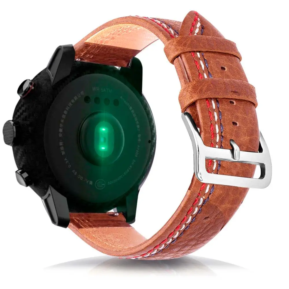 Brown Черный кожаный ремешок 22 мм для samsung gear S3 Frontier классический ремешок для часов samsung для xiaomi huami amazfit bip pace lite ремешок - Цвет ремешка: Brown