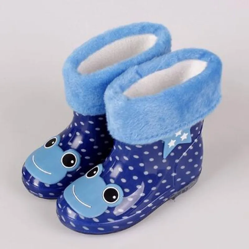 blue frog Детские резиновые сапоги; модная детская Вельветовая обувь принцессы с рисунком животных; теплая резиновая обувь; нескользящая обувь для студентов - Цвет: blue frog