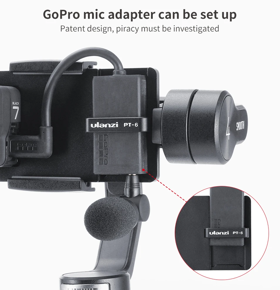 ULANZI PT-6 переключатель Монтажная пластина для GoPro Hero 7 6 5, Фиксированный кронштейн w место для аудио адаптера для DJI Zhiyun Moza телефонные Gimbals