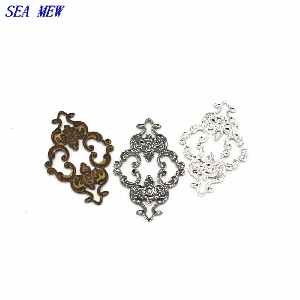 SEA MEW 100 шт 23*36 мм медный лист 7 цветов Полые филигранные Обертывания Разъемы Шарм для изготовления ювелирных изделий