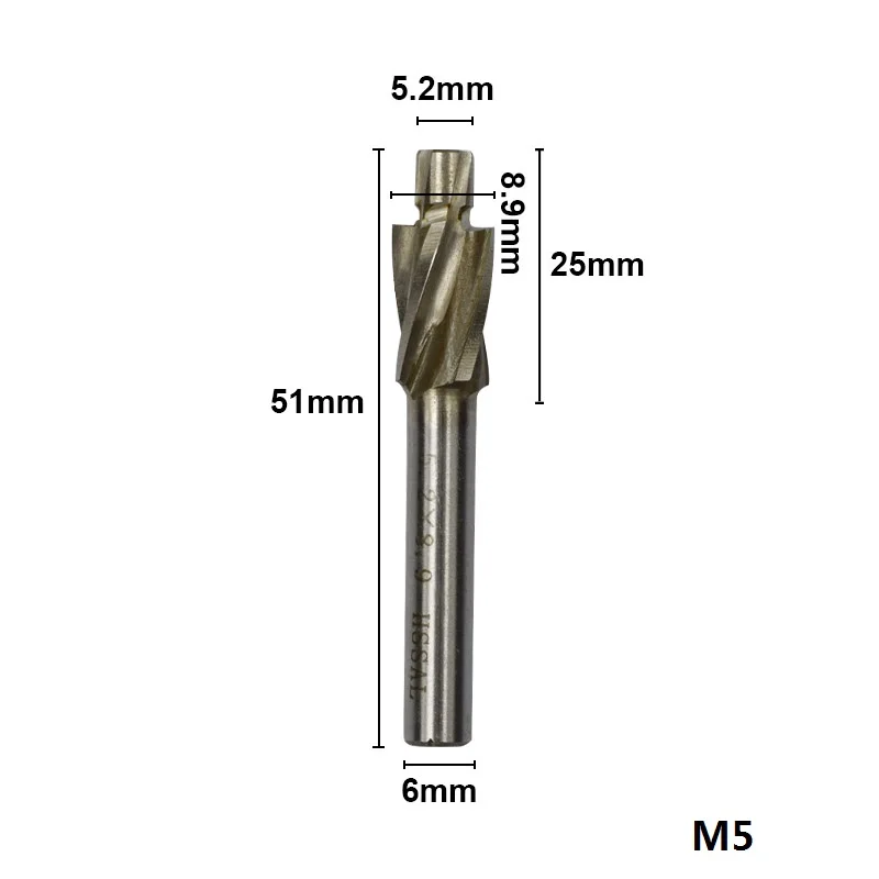 M5.2 1 шт. M3.2-M16.5 HSS Цековка торцевой Фрезы с ЧПУ машина для вырезания гребней и пазов 4 флейты гравировальное лезвие раззенковка фреза - Длина режущей кромки: M5.2