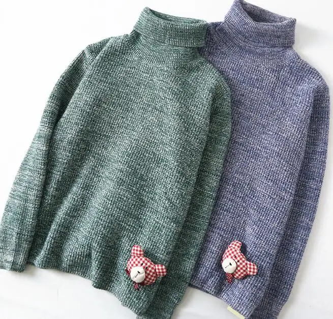 Аппликация медведь Водолазка Длинные рукава вязать свитер 2017 осенний | Женская