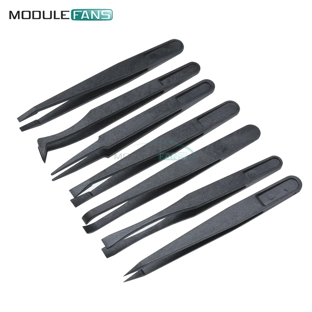 7 шт Анти статический пинцет Инструмент прямой изгиб Пластик