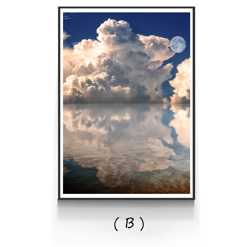 

Nordic Sky Moon Seascape Waterproof canvas Painting Posters Print Blue Wall Art Pictures For Living Room Bedroom No Form