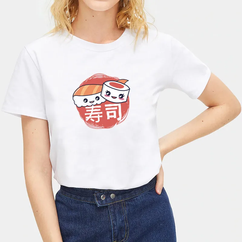 Qlychee Harajuku женская футболка с принтом суши футболки круглым вырезом короткий