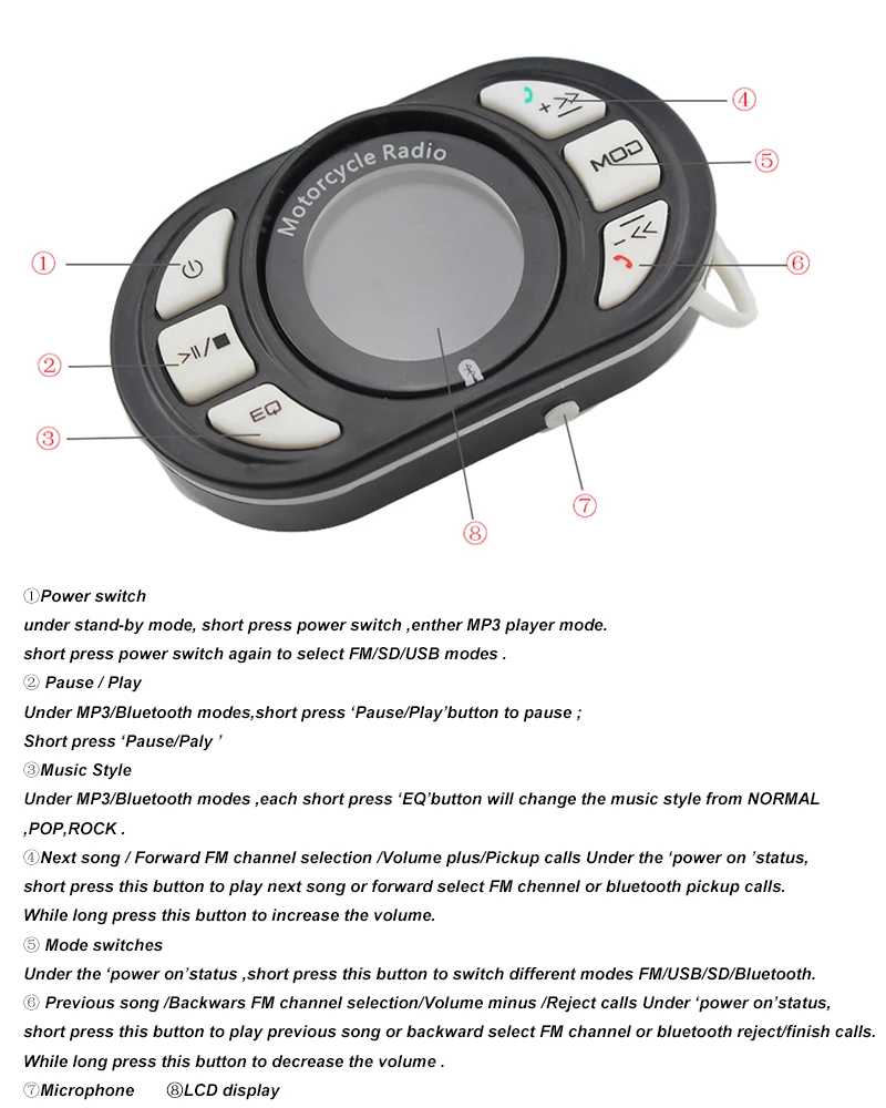 Водонепроницаемый колонки для мотоциклов усилитель ЖК-дисплей Экран Bluetooth MP3