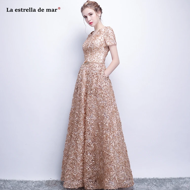 Vestido madrinha2019 Новое Кружевное вышитое сексуальное платье с v-образным вырезом и короткими рукавами а-силуэта коричневого, темно-синего, серебряного, бордового, розового цвета платье для невесты