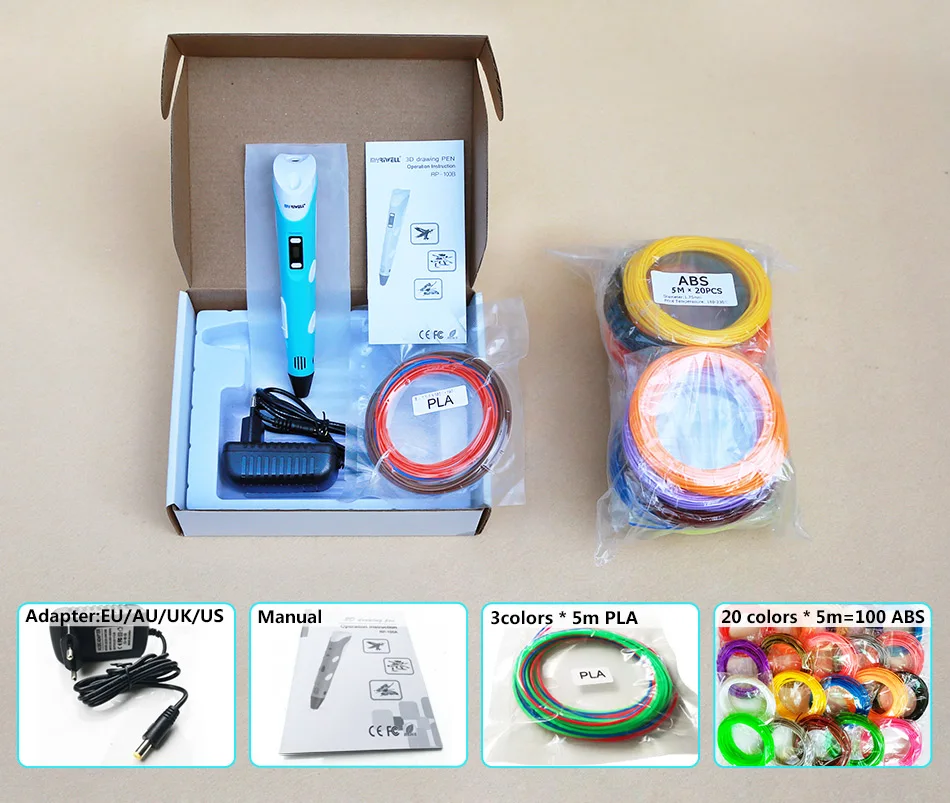Myriwell 3d ручки+ 20*5 м ABS нити, ручка 3 d Ручка 3d модель, лучший подарок для детей креативный 3d принтер pen-3d волшебная ручка