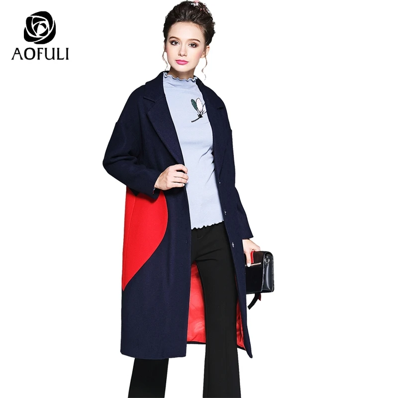 Женское длинное шерстяное пальто AOFULI S 5XL зимние теплые кашемировые большого