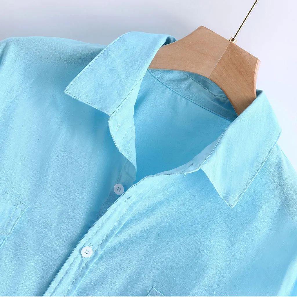 Men Shirt Fashion Linen Shirt Men Casual Slim Linen Solid Long Sleeve Shirt Hawaiian Beach Shirt European Size Camisa Masculina