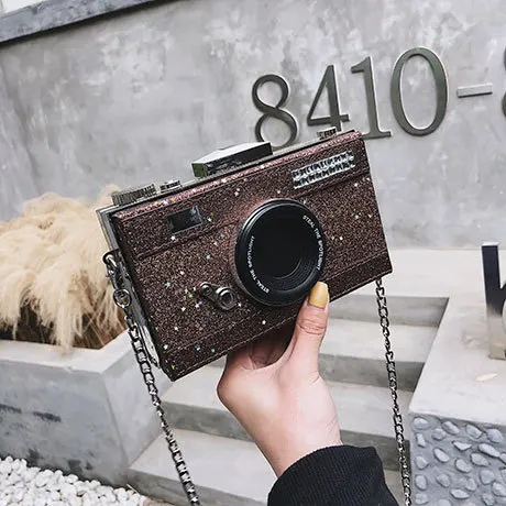 Для женщин Кристалл box клатч блестки сумка камеры Синтетическая кожа crossbody Сумка сверкают дамы сумка - Цвет: brown