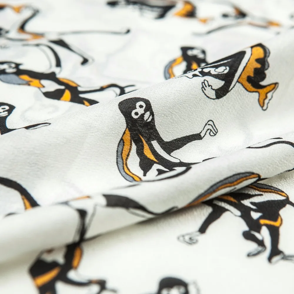 Блузка из чистого шелка с длинным шлейфом и принтом обезьяны мультфильма платье