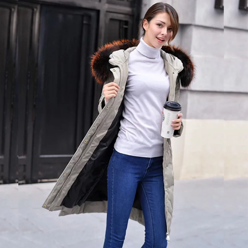 Large Real Natural Raccoon Fur 2018 Winter Jacket Women Parka White Duck Down Jackets Thick Warm Coats Plus Size Long Jacke | Женская