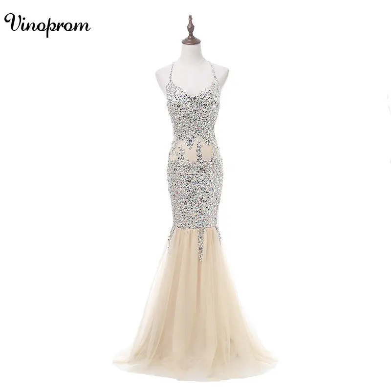 Роскошные шифон с блестками Спагетти бисера Русалка Вечерние платья открытой