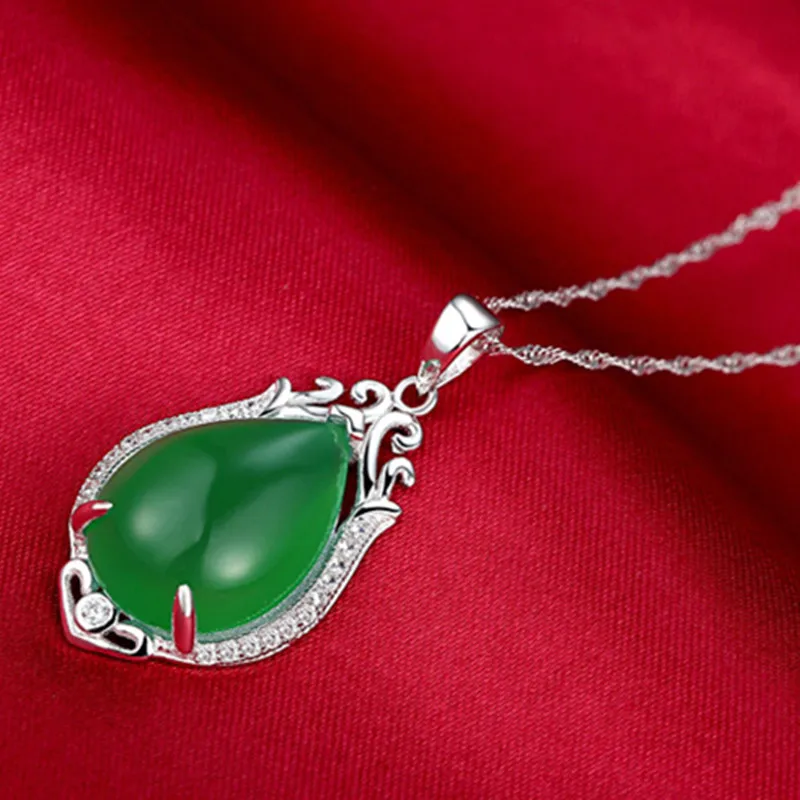 100% Серебро 925 пробы ожерелье Кристалл зеленый циркон кулон серебряное серебряные