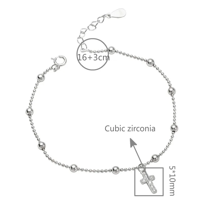 

Flyleaf Cross Cubic Zirconia Bead 925 Sterling Silver Bracelet For Women Fashion Fine Jewelry Bracelets & Bangles High Quality