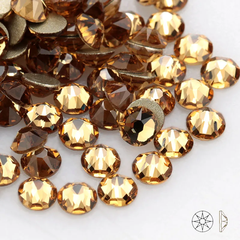 Topaz QIAO 8 big+ 8 small Cut Facets не горячей фиксации хрустальные стразы, стекло высшего качества Стразы, каменные кристаллы AB Клей на одежду - Цвет: Topaz