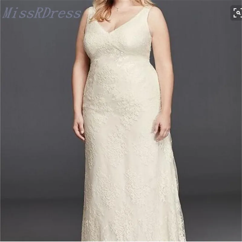 2017 V-Образным Вырезом Плюс Размер Кружева Свадебное Платье Оболочка с Империей